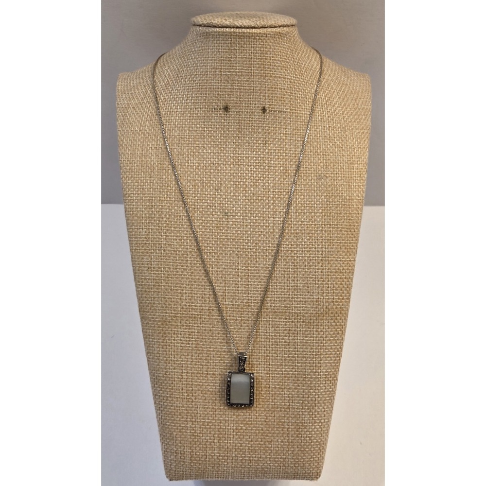 Bali Sterling Silver Mother Of Pearl & Marcasite Pendant‎ Necklace Box Chain 18"